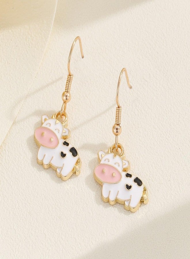 FORUBUS Cute Cow Dangle Earrings for Women - Zodiac Strawberry Cow Jewelry for Women-white - Image 3